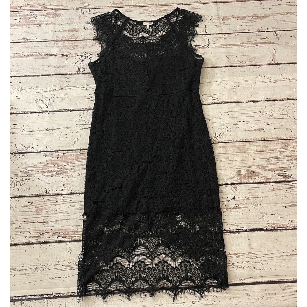 Free People Intimately Black Peek-A-Boo Slip Laceโ Hi-Low Dress Women's Size M